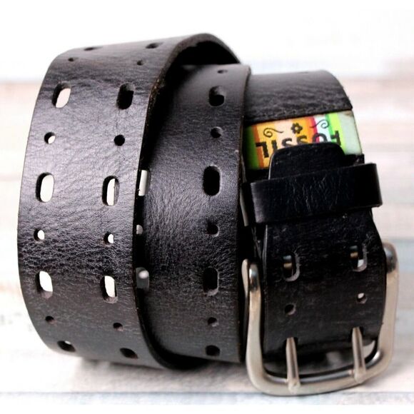 Fossil DARK BROWN GENUINE LEATHER 1.5"Wd CUT OUT CASUAL WOMEN'S BELT Sz M (X95 - Picture 2 of 11